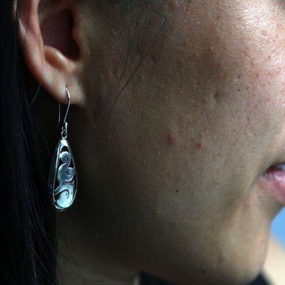 925 Sterling Silver Tear Drop Statement Earrings - Papel Picado Mexican Jewelry - Picture 4 of 6